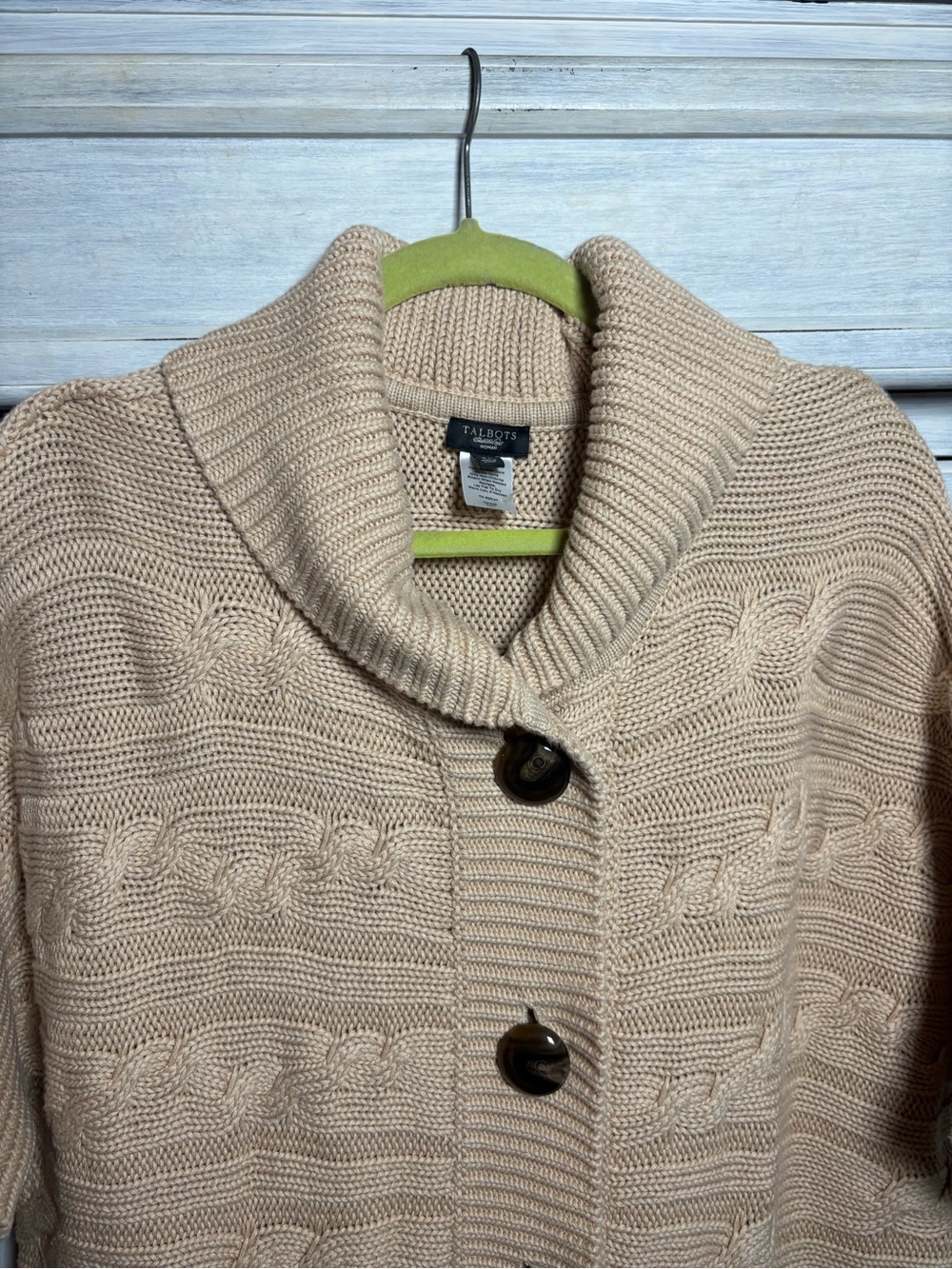 Talbots Camel Cableknit Short Sleeve Cardigan Polished Old Money Capsule Preppy - Picture 6 of 8